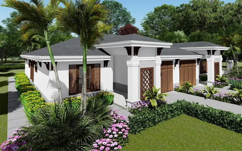 Render del dúplex residencial con jardín tropical